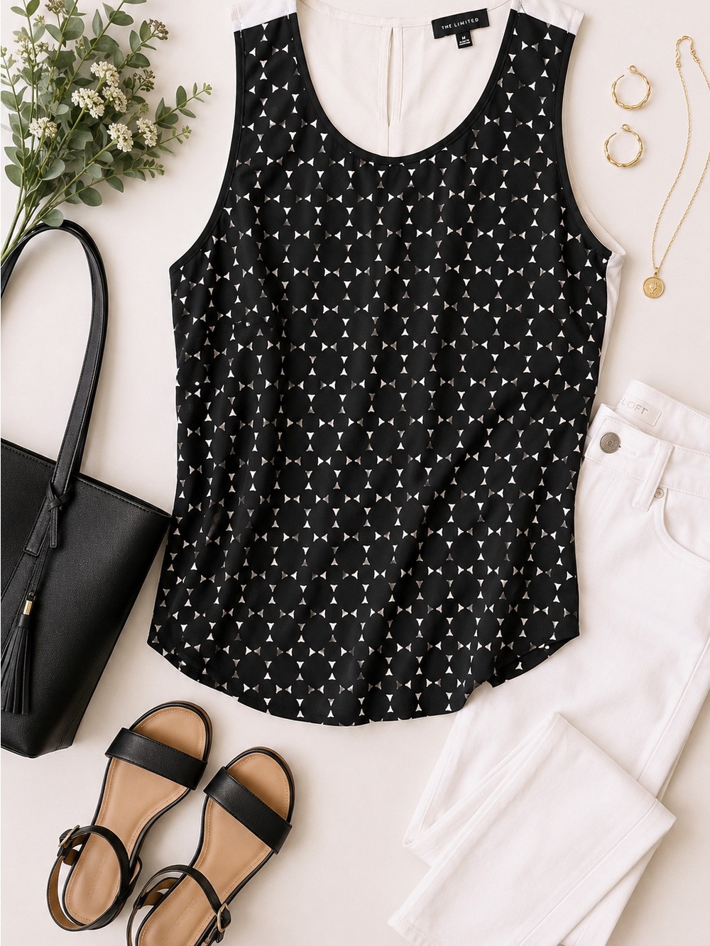 The Limited Black and White Geometric Sleeveless Shell